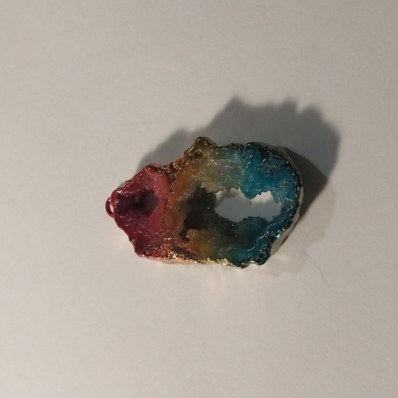 Rainbow Pink, Yellow and Blue Druzy Crystal Agate Geode Pendant Gemstone Charm - Picture 1 of 1